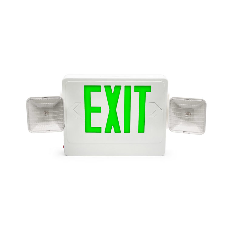 LED Exit Sign and Emergency Light Combo with a universal mounting canopy. The Isolite CMB.