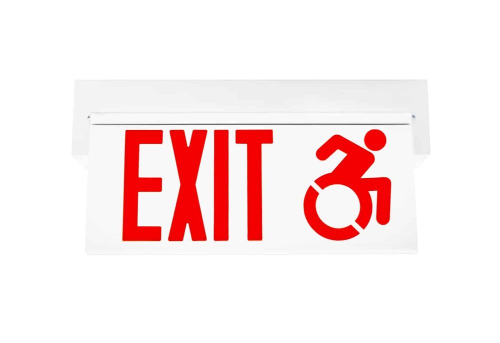 The ECTMA Connecticut & Massachusetts Compliant Recessed Mobility Exit Sign includes a 6” International Symbol of Accessibility.