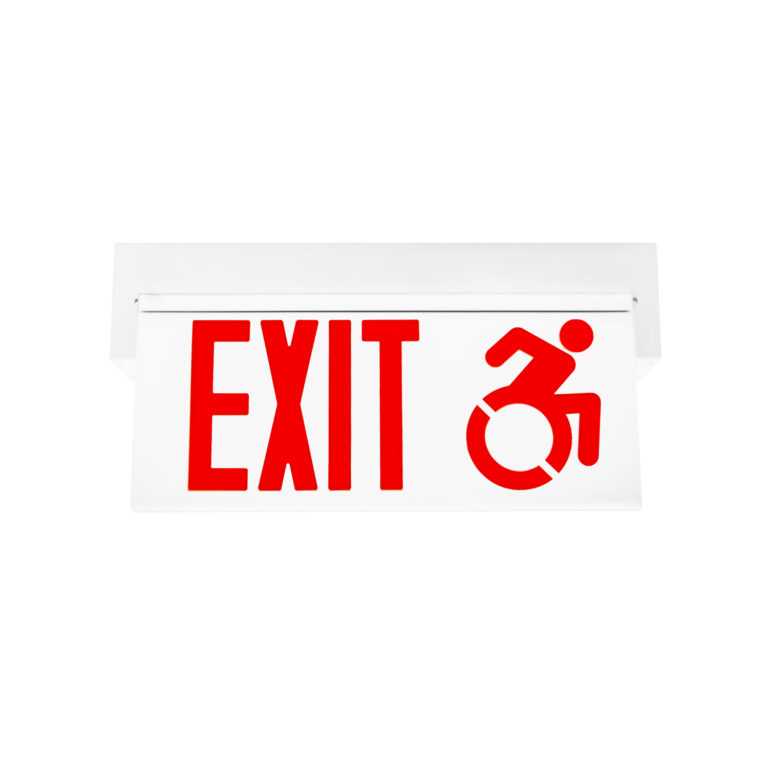 The ECTMA Connecticut & Massachusetts Compliant Recessed Mobility Exit Sign includes a 6” International Symbol of Accessibility.