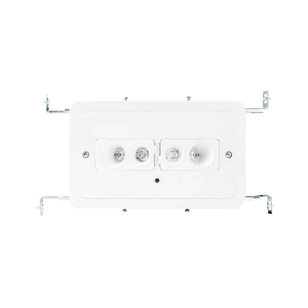 The ELF-RECTANGLE Flush Mounted Architectural Emergency Light has adjustable LEDs that allow for up to 50ft light spacing.