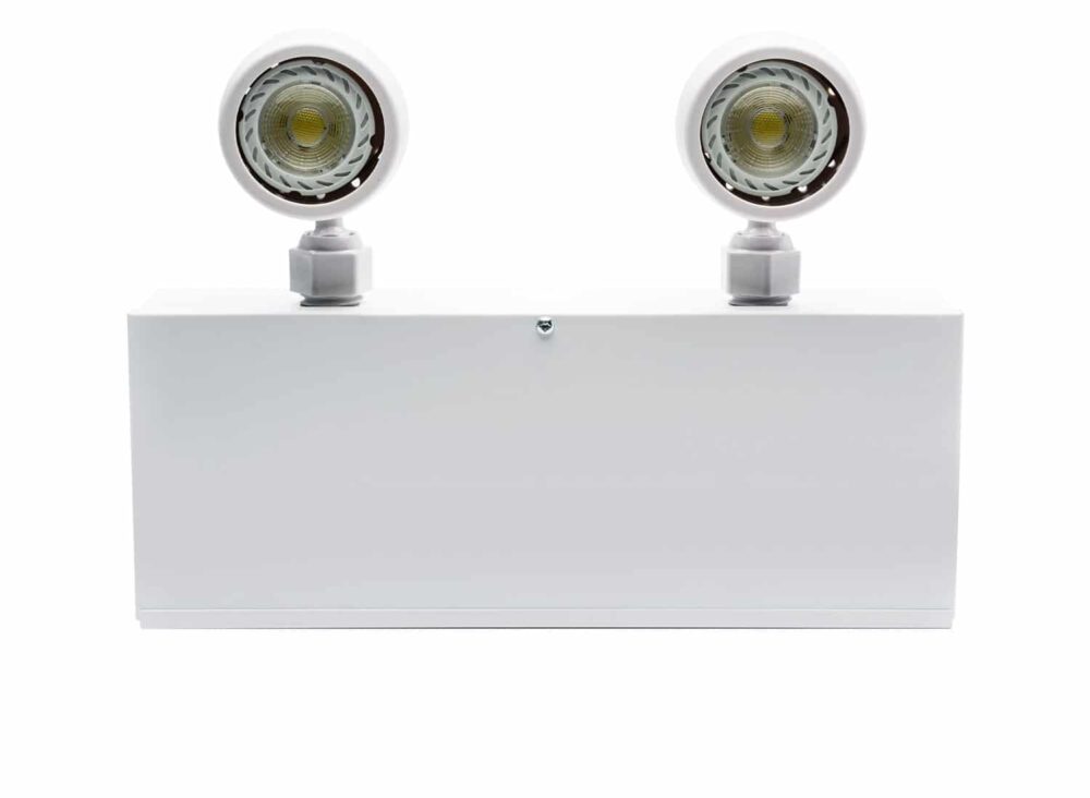 The ELL Steel 12-90 Watt Emergency Light has two fully adjustable, top mounted Par 36 style lighting heads.