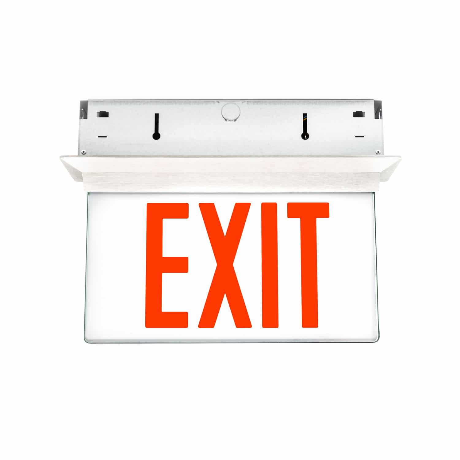 Elite Edge-Lit Exit Sign with a low profile recessed housing unit that is suitable for old or new work installations. The Isolite ELT.
