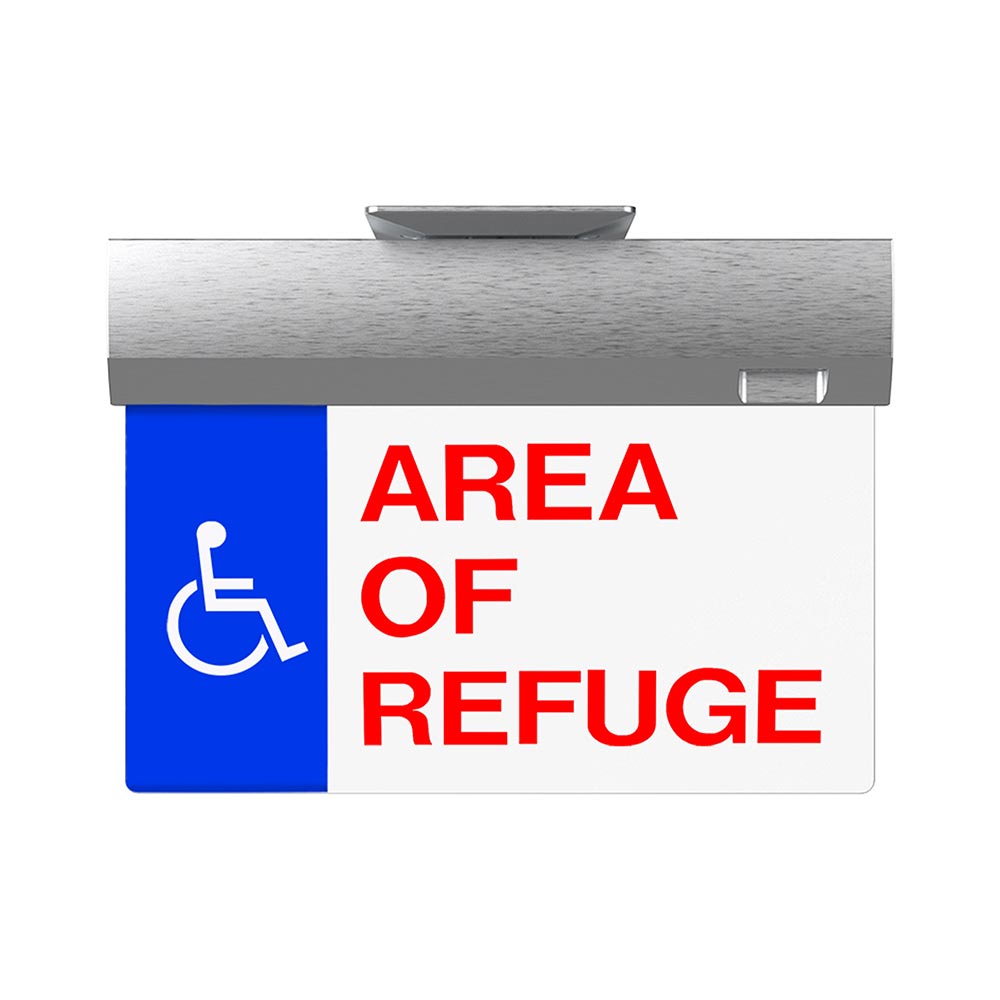 The ELTCG2-TOP-FLUSH-MOUNT-BRUSHED-ALUMINUM Elite Edge-Lit Exit Sign has custom graphics and a 25+ years life expectancy.