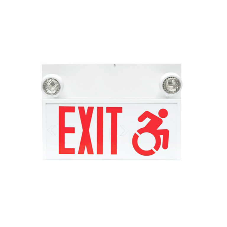The LP2H-CTMA Connecticut & Massachusetts Compliant LED Mobility Exit Sign and Emergency Light Combo is housed in a contemporary steel unit.