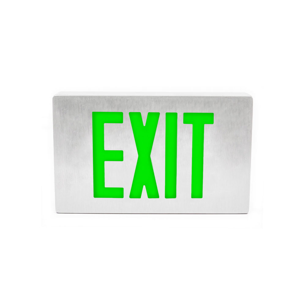 The LPDCMR Die-Cast Aluminum Master LED Exit Sign is Remote Capable and comes standard in a fine grain brushed aluminum stencil trim.