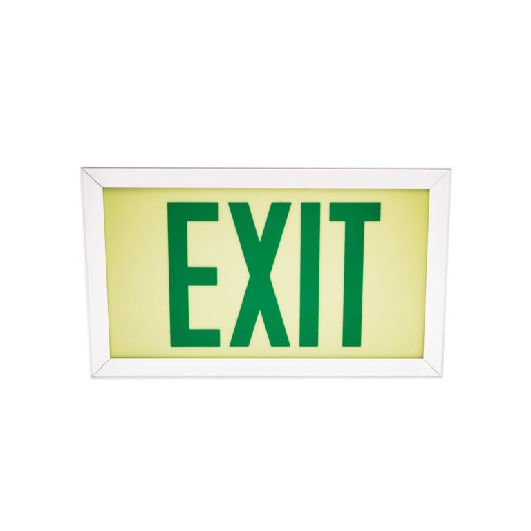 Photoluminescent Exit Sign with an aluminum frame and concealed mounting hardware. The Isolite PH.