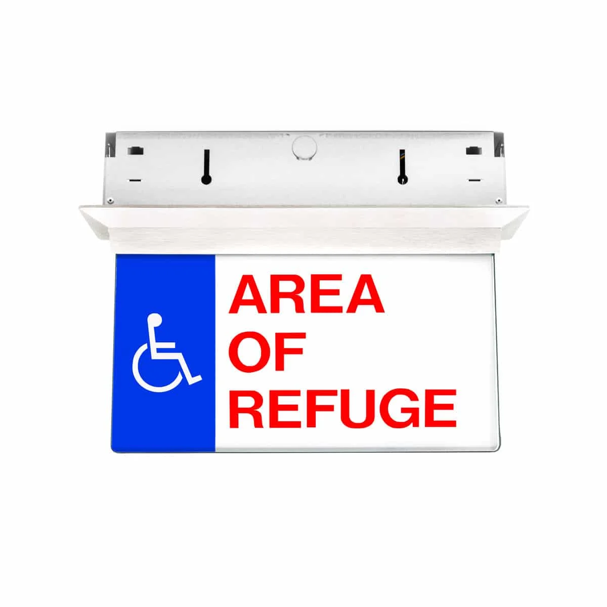 The ELTCG Edge-Lit LED Exit Sign With Custom Graphics has a Type IC Rated low profile recessed housing unit.